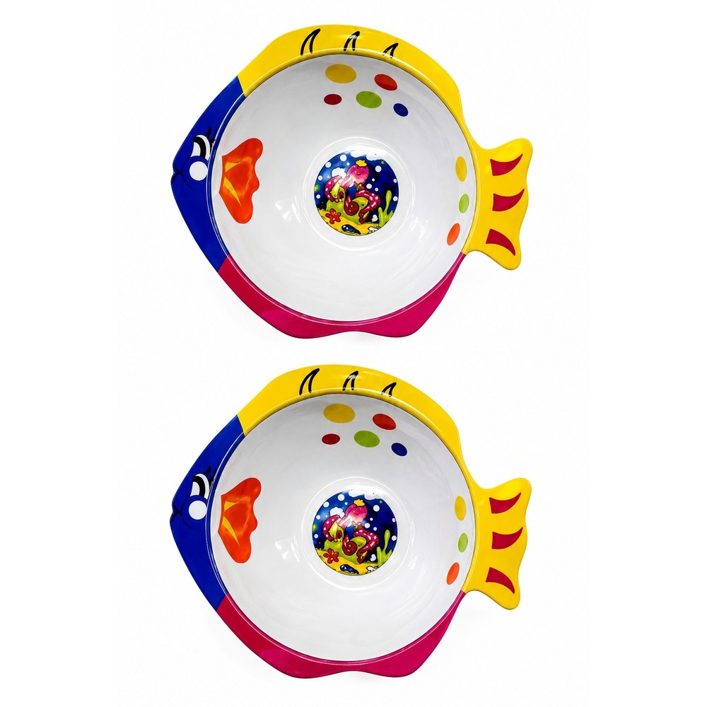 Cooks Club Sunken Treasure‎ Fish Bowl Melamine Octopus Nautical Set of 2 Multi
